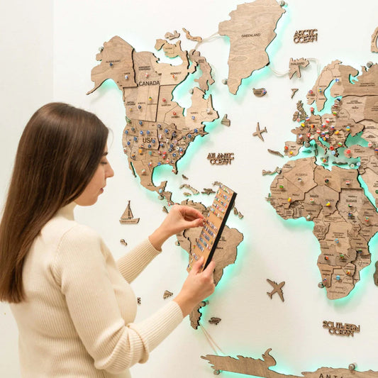3D LED Wooden World Map