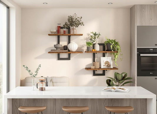 Floating Shelves Set of 2, Rustic Double-Layer Wall Shelves with Metal Frame