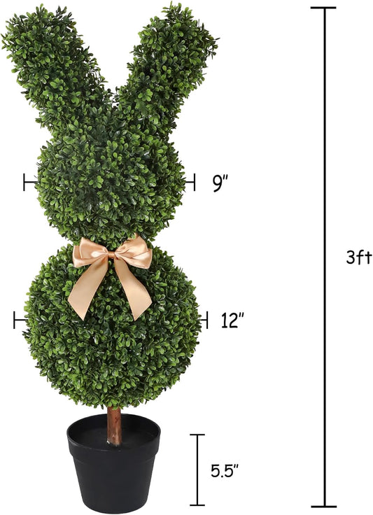 Artificial Bunny-Shaped Topiary Tree 35'' UV-Resistant Faux Boxwood Topiary Plant for Porch Decor(Set of Two)