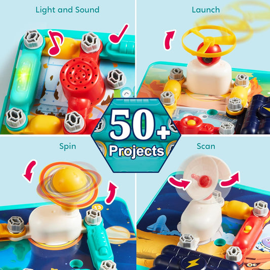 50+ Projects Space Circuits - Electronics Kit for Kids with 46+ Components, Electronic STEM Toy Educational Science Kits for Kids Aged 5 6 7 8+